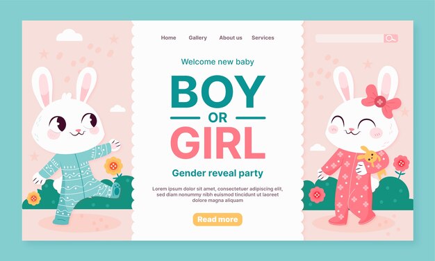Landing page template for gender reveal party