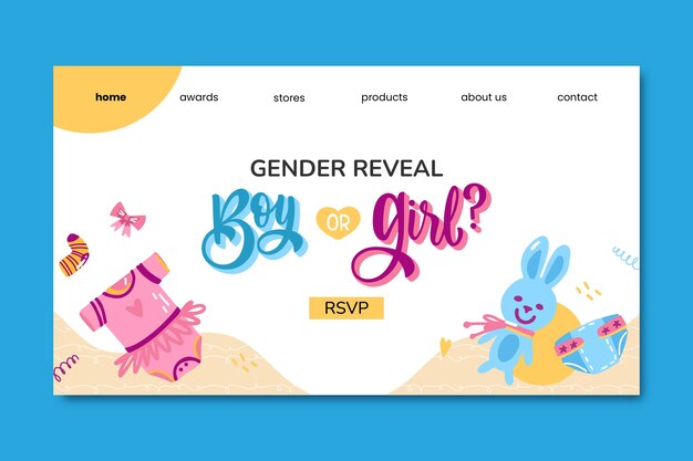 Landing page template for gender reveal party