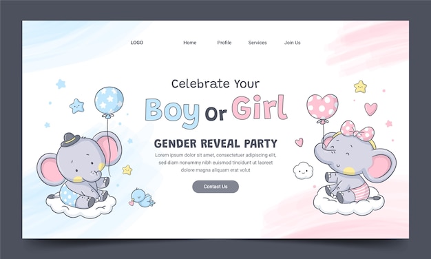 Free vector landing page template for gender reveal party