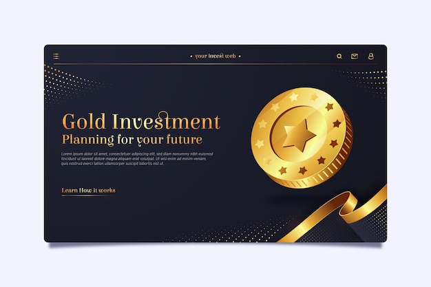 Vettore gratuito modello di pagina di destinazione per investimenti in oro