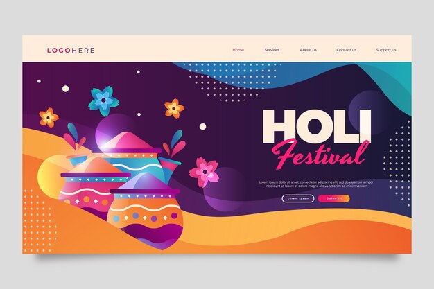 Free vector landing page template for holi festival celebration