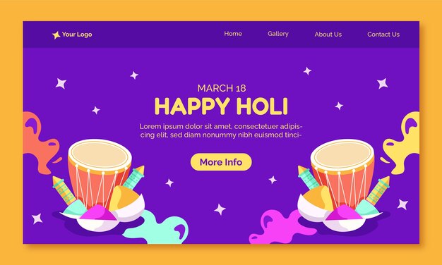 Landing page template for holi festival celebration