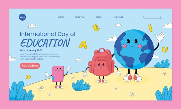 Vettore gratuito modello di pagina di destinazione per la giornata internazionale dell'istruzione