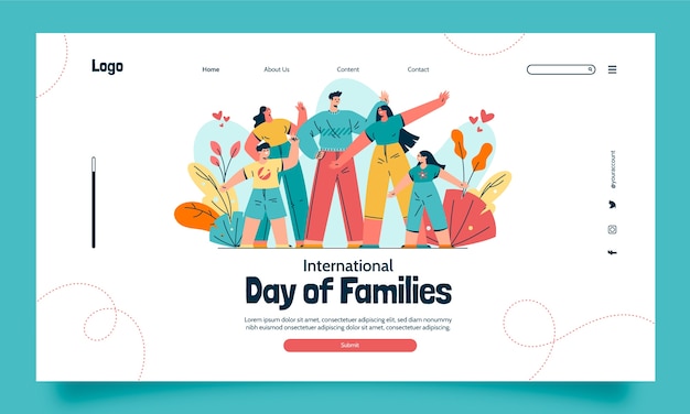 Vettore gratuito modello di pagina di destinazione per la celebrazione della giornata internazionale delle famiglie