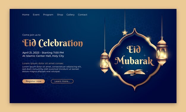 Free vector landing page template for islamic eid al-fitr celebration