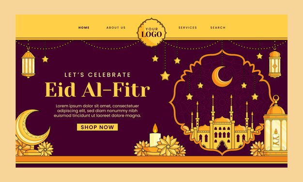 이슬람 eid al-fitr 축하를 위한 방문 페이지 템플릿