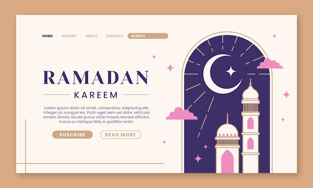Vettore gratuito modello di pagina di destinazione per la celebrazione del ramadan islamico