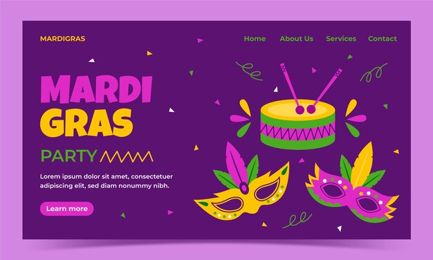 Vettore gratuito modello di pagina di destinazione per il festival di mardi gras