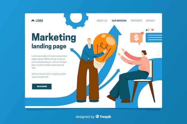 Free vector landing page template of marketing