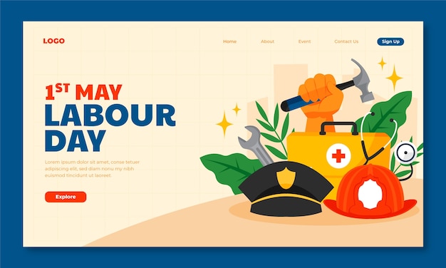 Free vector landing page template for may 1st labor day celebration