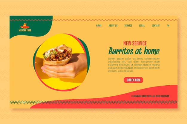 Free vector landing page template for mexican food restaurant