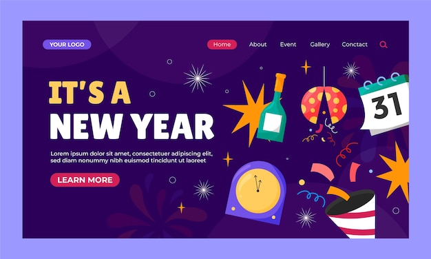 Free vector landing page template for new year 2024 celebration