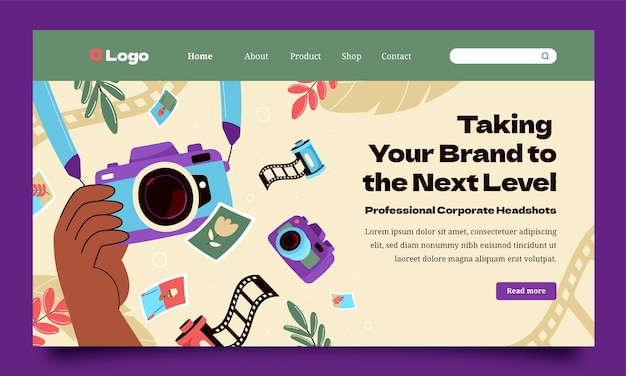 Free vector landing page template for photographer career and hobby