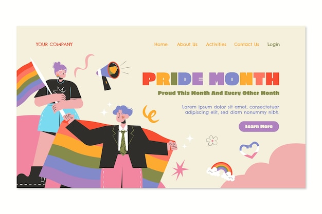 Landing page template for pride month celebration