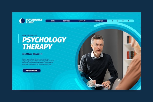 Free vector landing page template for psychology therapy