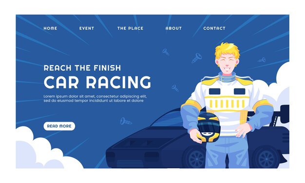 Landing page template for racing tournament