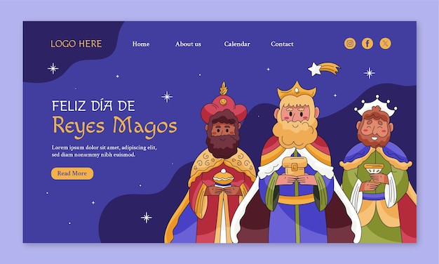 Vettore gratuito modello di pagina di destinazione per reyes magos