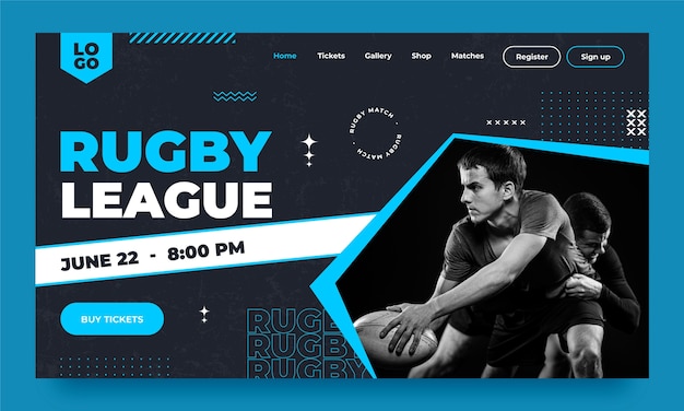 Free vector landing page template for rugby championship