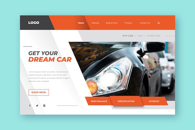 Free vector landing page template for shopping cars