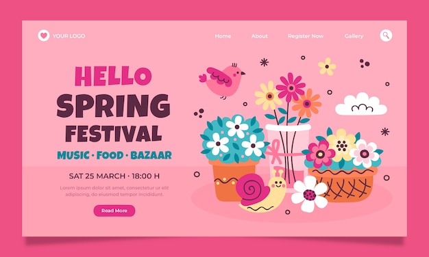 Free vector landing page template for spring celebration