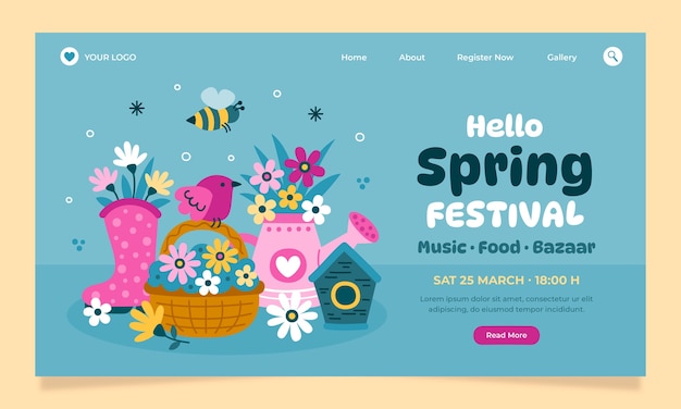 Free vector landing page template for spring celebration
