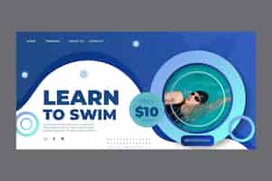 Vettore gratuito modello di pagina di destinazione per lezioni di nuoto