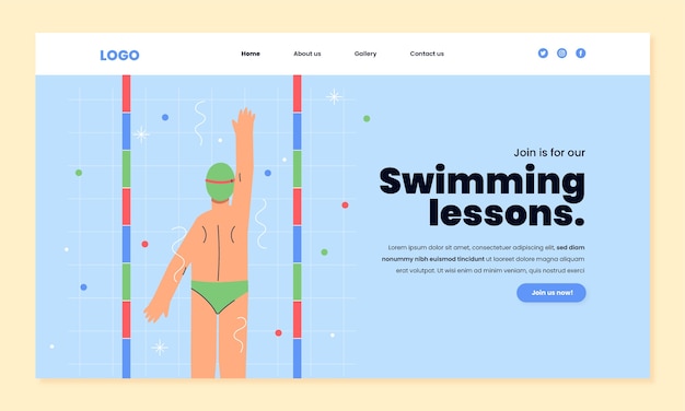 Free vector landing page template for swimming lessons