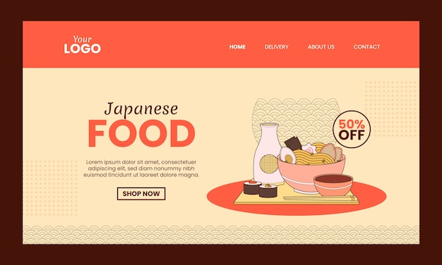 Free vector landing page template for traditional japanese restaurant