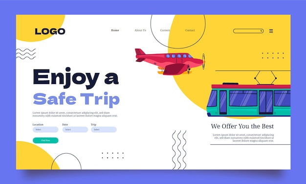 Free vector landing page template for transport and conveyance