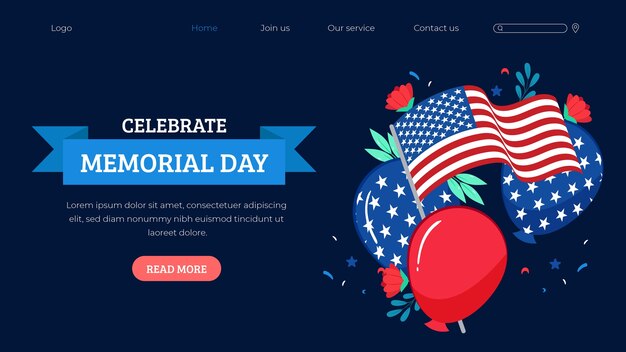 Landing page template for usa memorial day celebration