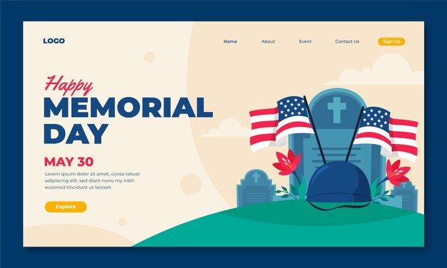 Landing page template for usa memorial day celebration