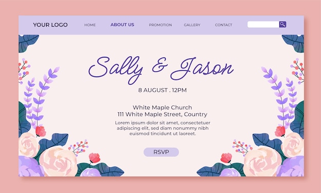 Landing page template for wedding celebration