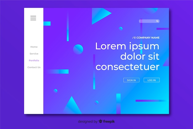 Landing page template with abstract shapes