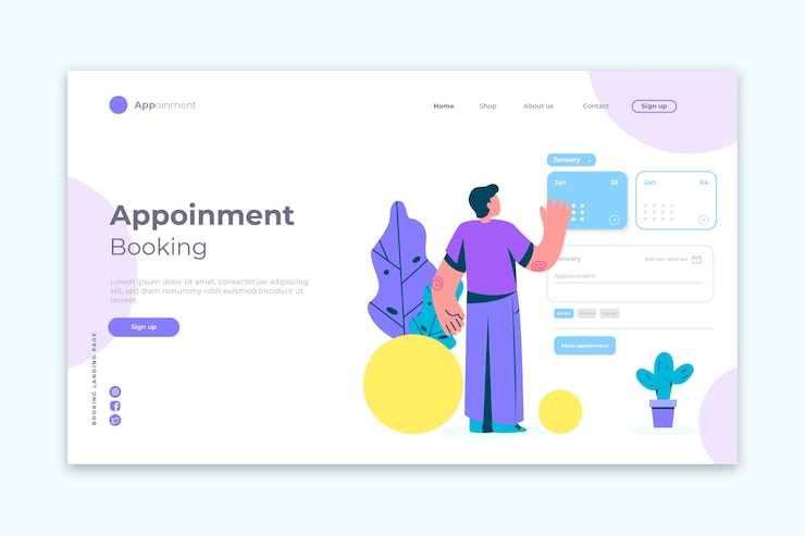 Free Vector landing page template with appointment booking