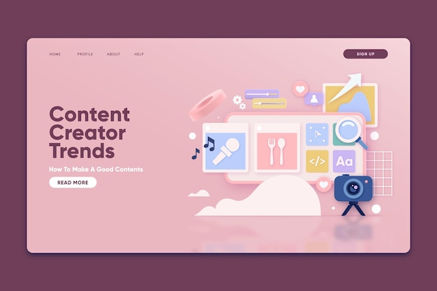 Landing page template with content creator trends