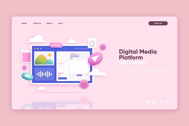 Landing page template with digital media platform