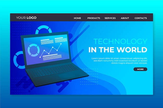 Free vector landing page template with laptop template