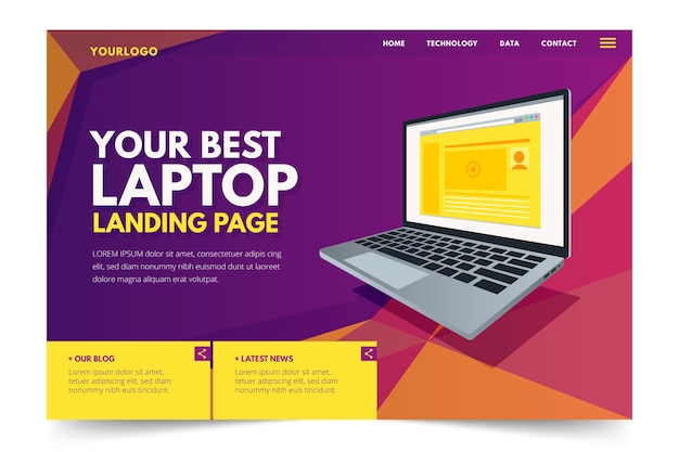 Free vector landing page template with laptop