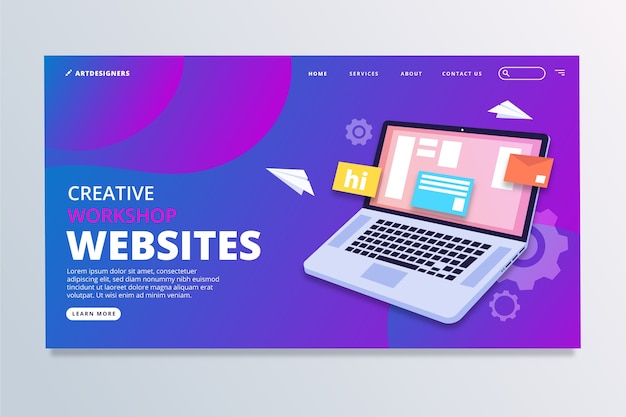 Free vector landing page template with laptop