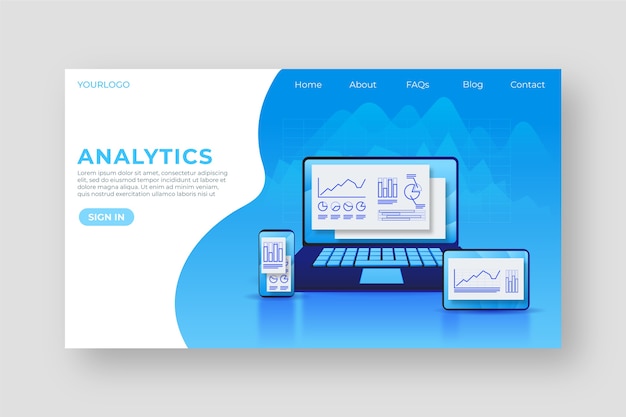 無料ベクター ラップトップでのランディングページテンプレート