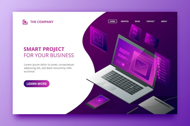 Free vector landing page template with laptop