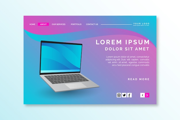 Landing page template with laptop