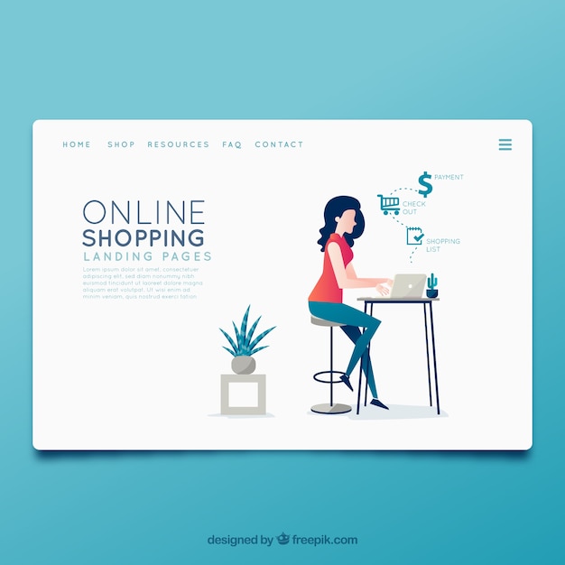 Free vector landing page template with online shopping concept