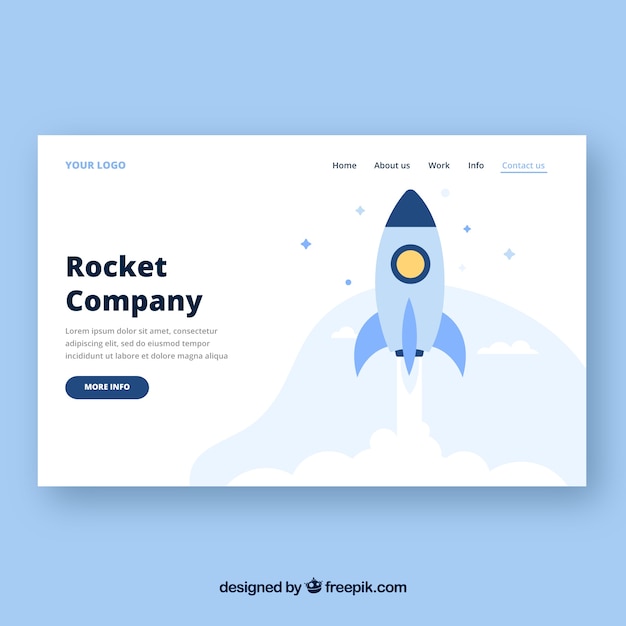 Landing page template with rocket concept Free Vector