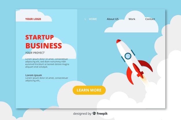 Landing page template with a rocket