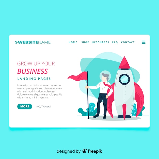 Free vector landing page template with a rocket