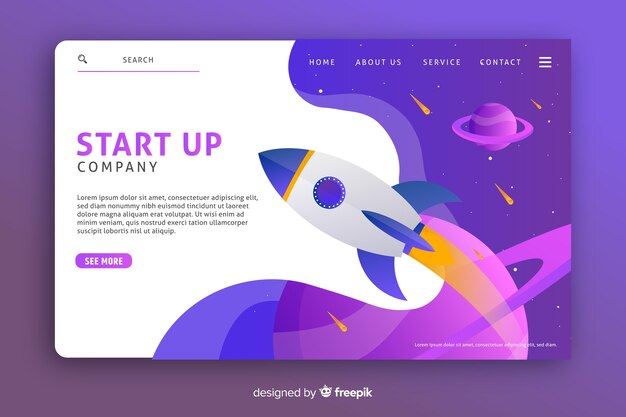 landing page template with a rocket
