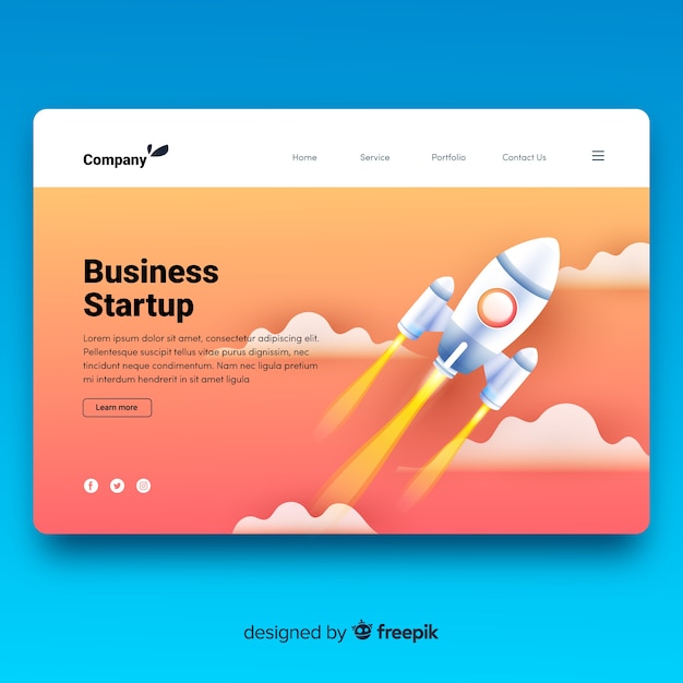 Free vector landing page template with a rocket