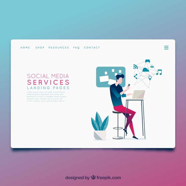 Landing page template with social media concept 