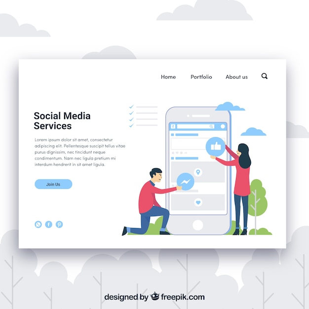 Free vector landing page template with social media services concept